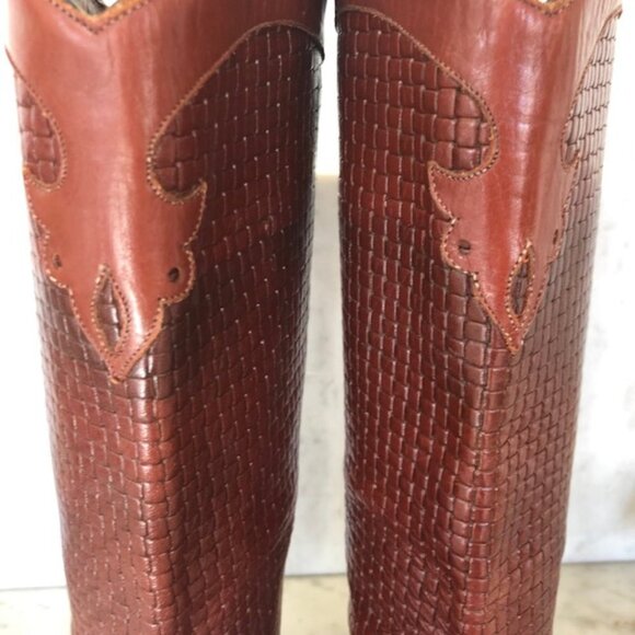 TONY LAMA Basket Weave Upper Leather Brown Pointed Toe Pull On Ladies Bo… - Picture 12 of 17